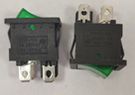 Rocker switch; ON-OFF, fixed, 4pins. 6A/250Vac, 19x12mm, DPST, green NEON 230Vac