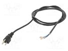 Cable; 3x18AWG; NEMA 5-15 (B) plug,wires; PVC; 2m; black; 7A; 125V Qualtek Electronics