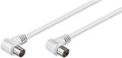 Angled Antenna Cable (<70 dB), Double Shielded, 5 m, white - coaxial plug 90Ā° > coaxial socket 90Ā°