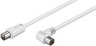 Angled Antenna Cable (<70 dB), Double Shielded, 1.5 m, white - coaxial plug > coaxial socket 90Ā°