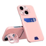 Leather Stand Case case for iPhone 14 cover card wallet with stand pink, Hurtel