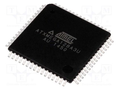 IC: AVR microcontroller; EEPROM: 2kB; SRAM: 8kB; Flash: 128kB; Cmp: 4 MICROCHIP (ATMEL) ATXMEGA128A3U-AU
