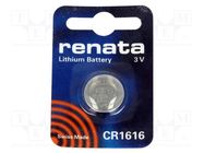 Battery: lithium; 3V; CR1616,coin; 50mAh; non-rechargeable; 1pcs. RENATA