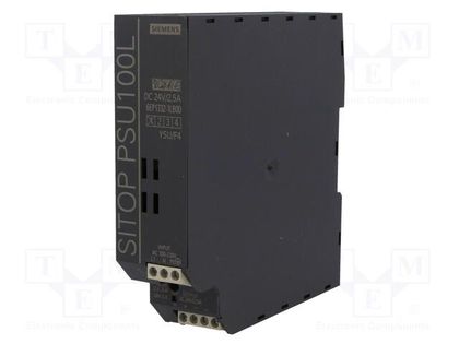 Power supply: switched-mode; for DIN rail; 60W; 24VDC; 2.5A; DIN SIEMENS 6EP1332-1LB00