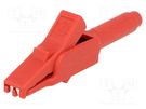 Crocodile clip; 15A; red; Grip capac: max.6mm; Socket size: 4mm HIRSCHMANN T&M