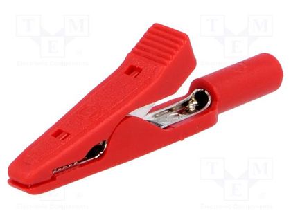 Crocodile clip; 15A; 60VDC; red; Grip capac: max.4mm; 930317801 HIRSCHMANN T&M MA1RT