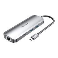 USB-C Docking Station to HDMI, USB-C, 2x USB3.0, RJ45, SD, TF, TRRS 3.5mm, PD 0.15m Vention TOMHB (gray), Vention
