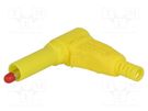 Plug; 4mm banana; 32A; yellow; insulated; 40mm; for cable; soldered 