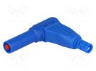 Plug; 4mm banana; 32A; blue; insulated; 40mm; for cable; soldered 