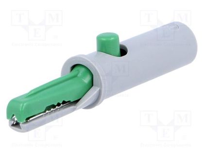 Crocodile clip; 6A; 60VDC; green; Grip capac: max.7.5mm; 930126104 HIRSCHMANN T&M AK10GN