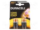 Battery: alkaline; 1.5V; AAA,R3; non-rechargeable; 4pcs; BASIC DURACELL