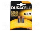 Battery: alkaline; 12V; 23A,8LR932,A23; non-rechargeable; 2pcs. DURACELL