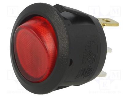 ROCKER; SPST; Pos: 2; ON-OFF; 6A/250VAC; red; neon lamp; 230V; round BULGIN AE-R13112BNAA