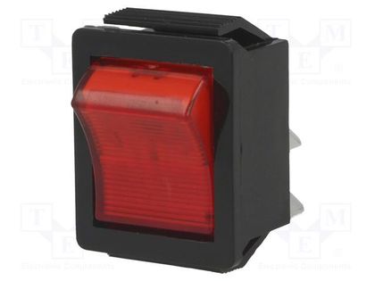 ROCKER; DPST; Pos: 2; ON-OFF; 16A/250VAC; red; neon lamp; 250V; 1550 BULGIN AE-C1553ATNAE