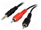 Cable; Jack 3.5mm plug,RCA plug x2; 1.2m; black BQ CABLE