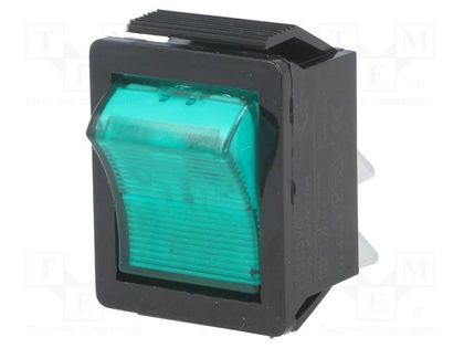 ROCKER; DPST; Pos: 2; ON-OFF; 16A/250VAC; green; neon lamp; 250V BULGIN AE-C1553VQNAL