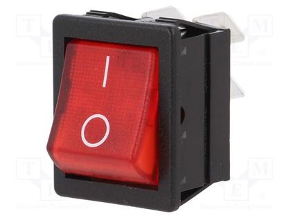 ROCKER; DPST; Pos: 2; ON-OFF; 16A/250VAC; red; neon lamp; 250V; 1350 BULGIN AE-C1353ATNAN