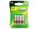 Battery: alkaline; 1.5V; AAA; non-rechargeable; 4pcs. GP