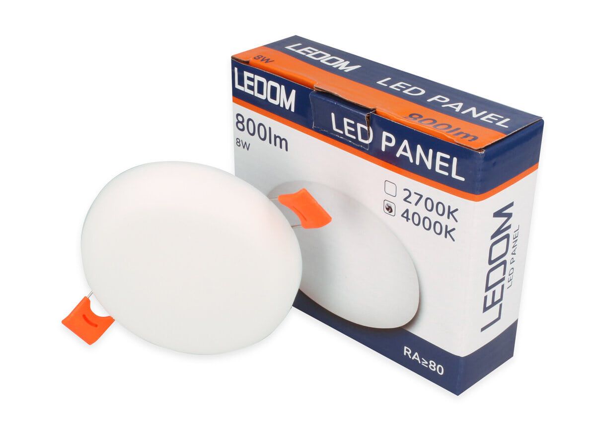 LED paneel raamita, 230Vac 8W, 800lm, neutraalne valge, ümmargune, LEDOM