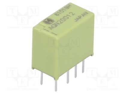 Relay: electromagnetic; DPDT; Ucoil: 12VDC; Icontacts max: 1A; PCB PANASONIC AGN20012