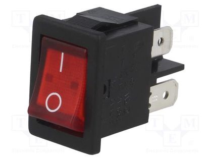 ROCKER; DPST; Pos: 2; ON-OFF; 10A/250VAC; red; neon lamp; 230V; 8500 BULGIN AE-H8553VBNAM