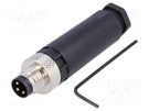 Connector: M8; male; PIN: 3; for cable; plug; 3A; IP67; 60V BULGIN