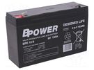 Re-battery: acid-lead; 6V; 12Ah; AGM; maintenance-free; 1.9kg; BPE BPOWER