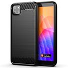 Carbon Case Flexible Cover TPU Case for Huawei Y5p black, Hurtel