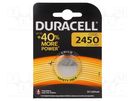 Battery: lithium; 3V; CR2450,coin; non-rechargeable; Ø24x5mm DURACELL