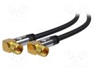 Cable; 75Ω; 3m; F plug angular,both sides; PVC; black Goobay