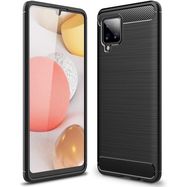 Carbon Case Flexible Cover TPU Case for Samsung Galaxy A42 5G black, Hurtel
