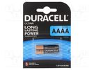 Battery: alkaline; 1.5V; AAAA; non-rechargeable; 2pcs. DURACELL