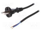 Cable; 2x1mm2; CEE 7/17 (C) plug,wires; PVC; 1.5m; black; 16A; 250V PLASTROL