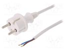 Cable; 2x1mm2; CEE 7/17 (C) plug,wires; PVC; 2m; white; 16A; 250V PLASTROL