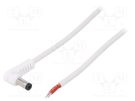 Cable; 1x1mm2; wires,DC 5,5/1,7 plug; angled; white; 1.5m BQ CABLE