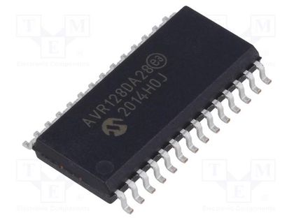 IC: AVR microcontroller; EEPROM: 512B; SRAM: 16kB; Flash: 128kB MICROCHIP TECHNOLOGY AVR128DA28-E/SO