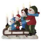 LED candlestick – snowmen on a sledge, 24 cm, 2x AA, indoor, warm white, timer, EMOS