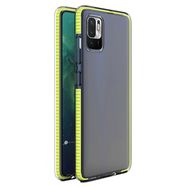 Spring Case clear TPU gel protective cover with colorful frame for Xiaomi Redmi Note 10 5G / Poco M3 Pro yellow, Hurtel