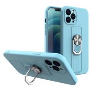 Ring Case silicone case with finger grip and stand for iPhone 13 Pro light blue, Hurtel