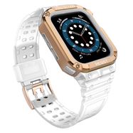 Protect Strap Band Case Wristband for Apple Watch 7 / 6 / 5 / 4 / 3 / 2 / SE (45 / 44 / 42mm) Case Armor Watch Cover White / Rose Gold, Hurtel