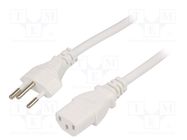 Cable; 3x1mm2; IEC C13 female,SEV-1011 (J) plug; PVC; 5m; white LIAN DUNG