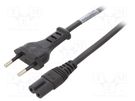 Cable; 2x0.75mm2; CEE 7/16 (C) plug,IEC C7 female; PVC; 2m; black SCHURTER