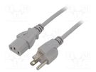 Cable; 3x18AWG; IEC C13 female,NEMA 5-15 (B) plug; PVC; 1m; grey LIAN DUNG