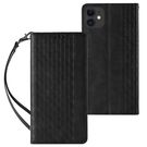 Magnet Strap Case for iPhone 13 mini cover wallet + mini lanyard pendant black, Hurtel