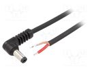 Cable; 1x1mm2; wires,DC 5,5/2,1 plug; angled; black; 0.5m WEST POL
