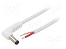 Cable; 1x1mm2; wires,DC 5,5/2,1 plug; angled; white; 0.5m WEST POL