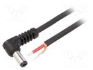 Cable; 1x1mm2; wires,DC 5,5/2,1 plug; angled; black; 1.5m WEST POL