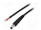 Cable; 1x1mm2; wires,DC 5,5/2,1 plug; straight; black; 0.5m WEST POL