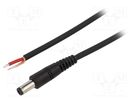 Cable; 1x1mm2; wires,DC 5,5/2,5 plug; straight; black; 0.5m WEST POL