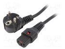 Cable; CEE 7/7 (E/F) plug angled,IEC C13 female; 2m; black; 10A SCHAFFNER